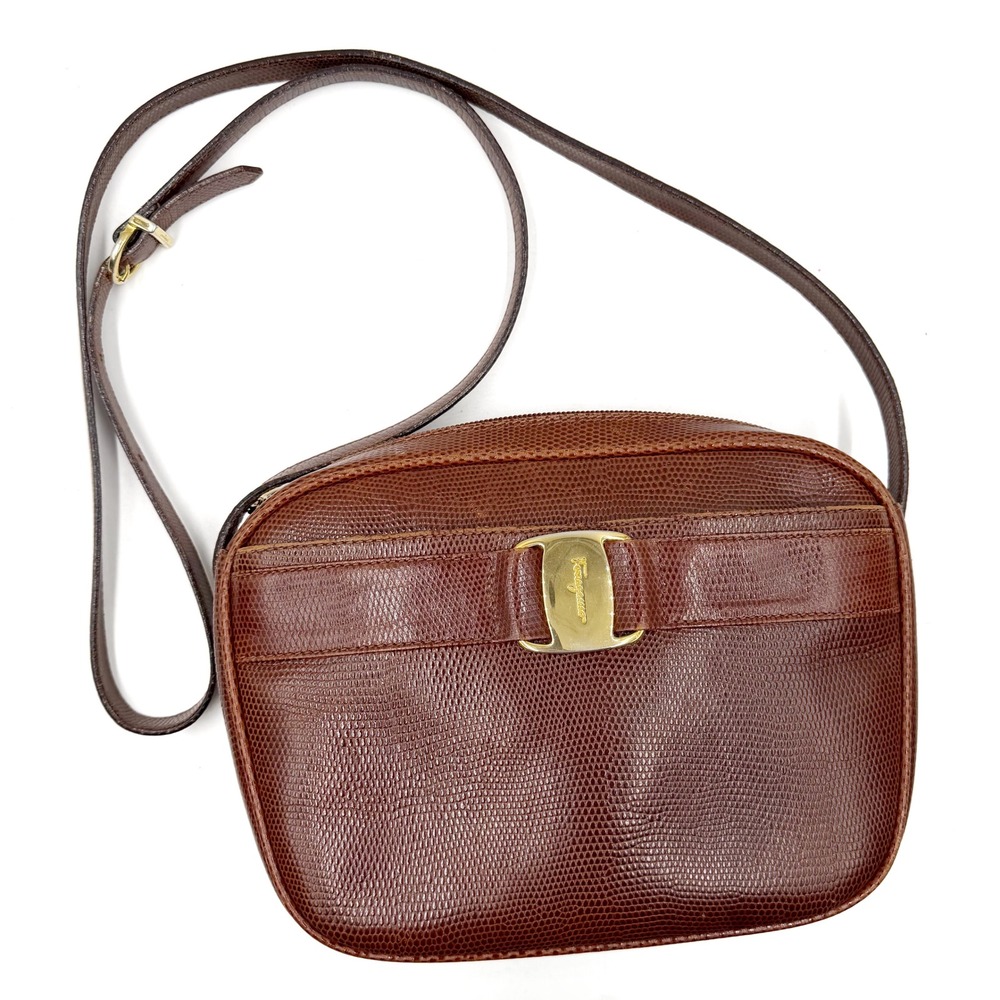 Salvatore Ferragamo Vara Shoulder Bag Brown‎ Leather Small Rectangular